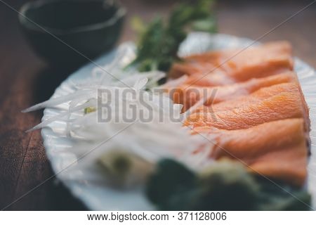 Japanese Food Sashimi Salmon In Japan Restaurant