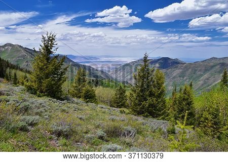 Rocky Mountain Wasatch Front Peaks, Panorama Landscape View From Butterfield Canyon Oquirrh Range To