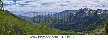 Rocky Mountain Wasatch Front Peaks, Panorama Landscape View From Butterfield Canyon Oquirrh Range To