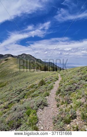 Rocky Mountain Wasatch Front Peaks, Panorama Landscape View From Butterfield Canyon Oquirrh Range To