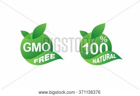 Gmo Free And 100 Natural  - Marking Sticker Or Badge For Healthy Organic Food, Vegetarian Nutrition 