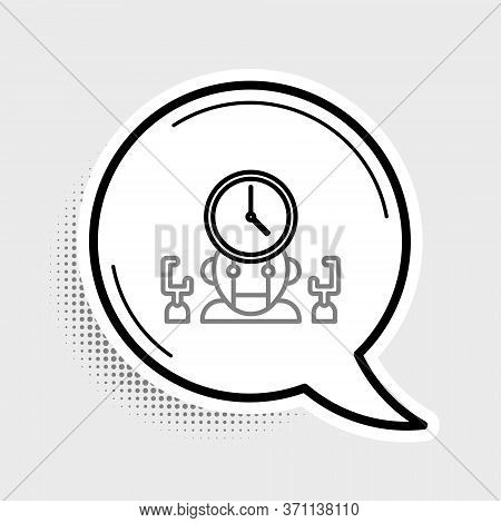 Line Robot And Digital Time Manager Icon Isolated On Grey Background. Time Management Assistance, Wo