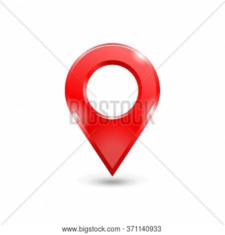 Location Icon In 3d Style - Red Shiny Gps Pin Mark - Isolated Vector Emblem