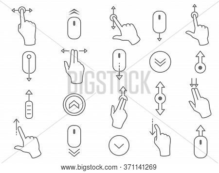 Line Scroll Gesture Icons For User Interface. Linear Symbols As Scrolling Mouse, Touchscreen Gesture