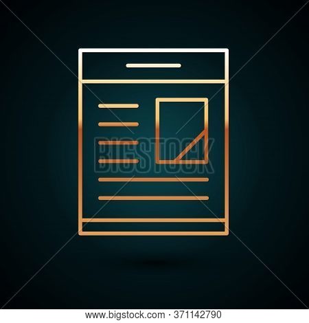 Gold Line Newspaper Advertisement Displaying Obituaries Icon Isolated On Dark Blue Background. Vecto