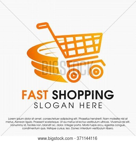 Fast Shopping Concept Logo Design Template. Shopping Cart Vector Illustration Isolated On White Back