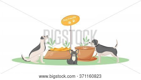 Dog Friendly Cafe Flat Color Vector Character. Cute Puppy In Coffeeshop. Treats For Domestic Animal.