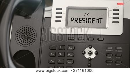 Close Up Ip Phone With Text Mr.president. Office Concept