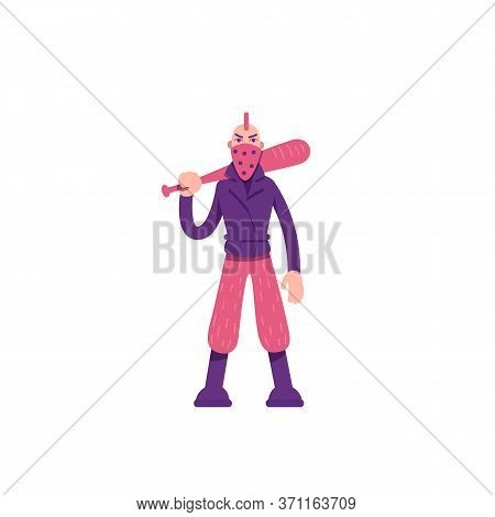 Rebel Flat Color Vector Character. Young Man With Weapon. Aggressive Protester With Baseball Bat. Ar