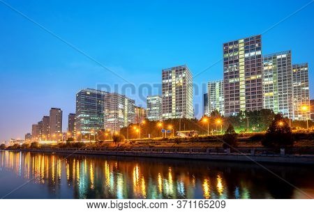 Beijing, China Central Business District City Skyline On The Tonghui River.