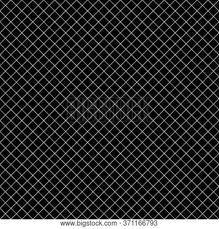 Seamless Surface Pattern With Mini Diamond Ornament. White Diagonal Stripes Grill On Black Backgroun