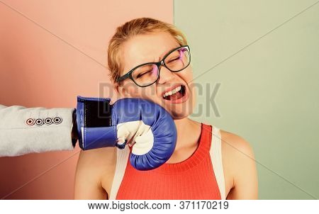 Knockout Punching. Who Is Right. Strength And Power. Family Life. Man Boxing Glove Beat Woman. Probl