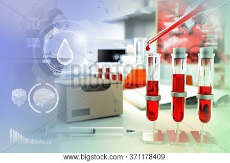 Proofs In Medical Office - Blood Gene Test For Red Blood Cells Or Aids, Medical 3d Illustration With