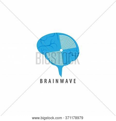 Brainwave Logo Design Template. Blue Brain With A Wave Signal Spin Illustration Logo Concept. Isolat