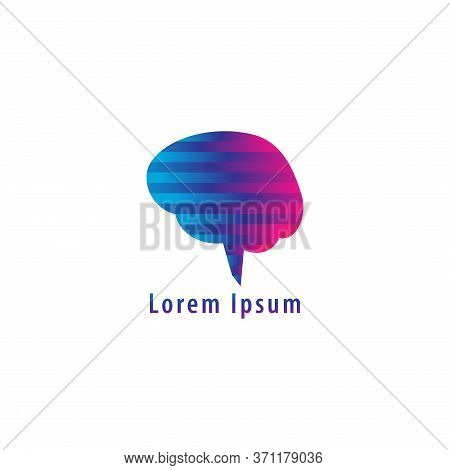 Brainwave Logo Design Template Isolated On White Background. Colorful Brain With A Flow Straight Sig