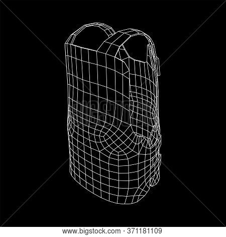 Police Flak Jacket Or Bulletproof Vest. Bullet Proof Concept. Wireframe Low Poly Mesh Vector Illustr