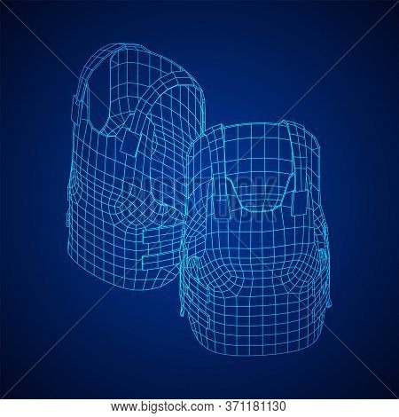 Police Flak Jacket Or Bulletproof Vest. Bullet Proof Concept. Wireframe Low Poly Mesh Vector Illustr