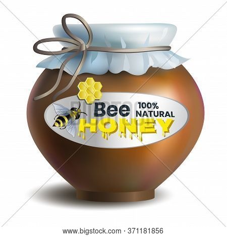 Cartoon Clay Pot With Natural Honey Bee.