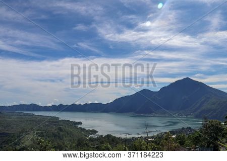 The Lake Batur In The Volcanic Caldera Of Batur Under Mount Abang On The Island Of Bali, Indonesia. 