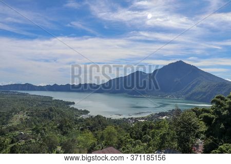 Mountain Lake In The Volcanic Caldera Of Batur Under Mount Abang On The Island Of Bali, Indonesia. Q
