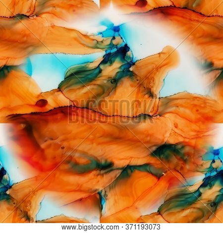 Seamless Liquid Paints Background. Ink Paint Texture. Rainbow Mottled Pattern. Colorful Marble Stone
