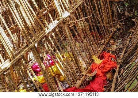 Grave Of Bamboo Sticks In Cemetery In Terunyan Village. Traditional Kuburan In Bali, Indonesia. Bodi