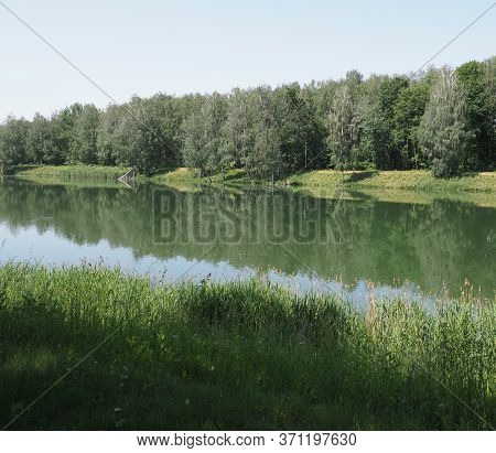 Landscapes Of Artificial Breeding Pond In European Goczalkowice Town At Silesian District In Poland.