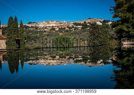 Reflection Of Landscape Of Castagneto Carducci, In The Heart Of The Livorno Maremma, In The Center O