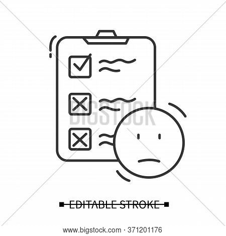 Neutral Customer Experience Icon. Clipboard And Neutral Smile Line Pictogram. Marketing Research, Co