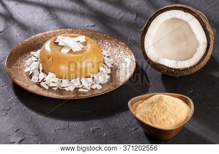 Natilla Traditional Colombian Food - Coconut, Milk And Cinnamon Ingredients. Text Space