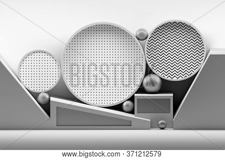 Blue Glamour Composition With Round Circular Balance Shapes With Inserted Siple Patterns And Pink Sp
