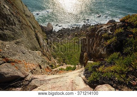 Beautiful View Of The Ocean And Cliffs Of Caba Da Roca, Portugal