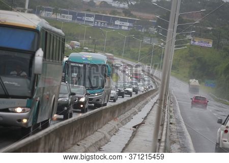 Salvador, Bahia / Brazil - June 25, 2015: Vehicles Are Seen In Traffic Jam On Highway Br 324, Due To