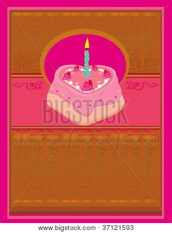 Carte d'anniversaire joyeux avec gâteau d'anniversaire, vector illustration