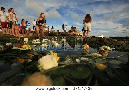 Salvador, Bahia / Brazil - February 2, 2016: Candomble Supporters And Supporters Greet The Yemanja O