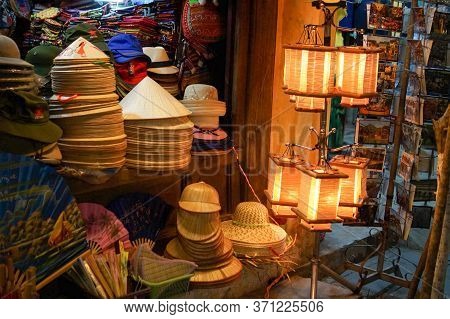 Hoi An, Vietnam - March 23, 2016: Straw Goods In The Asian Market