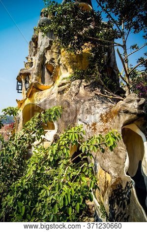 Da Lat, Vietnam - April 4, 2016: Stone Building With Grass In Crazy House