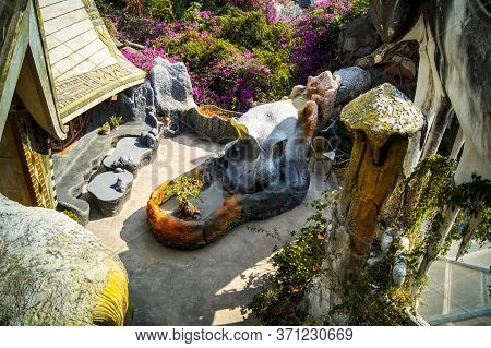 Da Lat, Vietnam - April 4, 2016: Inner Stone Courtyard At Crazy House Hotel