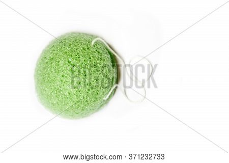 Natural Konjac Sponge On A White Background, Top View. Sponge Konjac For Face And Body Care