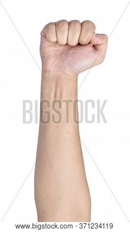Hand Punch Isolated On White Background, Alpha Male Showing Punch