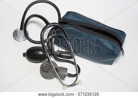 Medical Stethoscope In A Blue Plastic Case