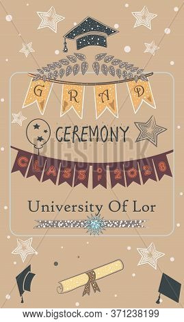 Graduation Class Of 2028. Stylized Retro Card. Congratulations Graduates.  Illustration