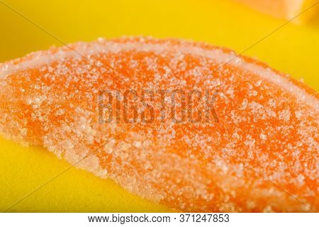 Macro Photo Multi-colored Marmalade Jelly Candys. Dessert Marmalade In The Form Of Lemon And Orange 