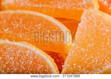 Macro Photo Multi-colored Marmalade Jelly Candy's. Dessert Marmalade In The Form Of Lemon And Orange