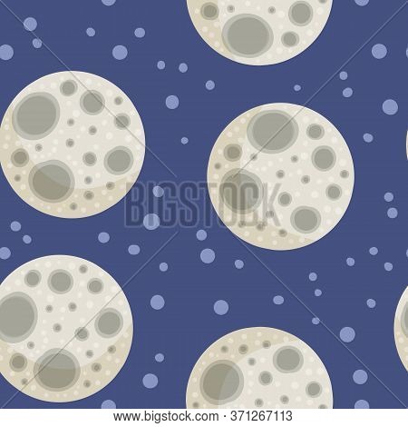 Moon Abstract Seamless Space Pattern Background With Satellites Spheres. Solar System Planets Childr