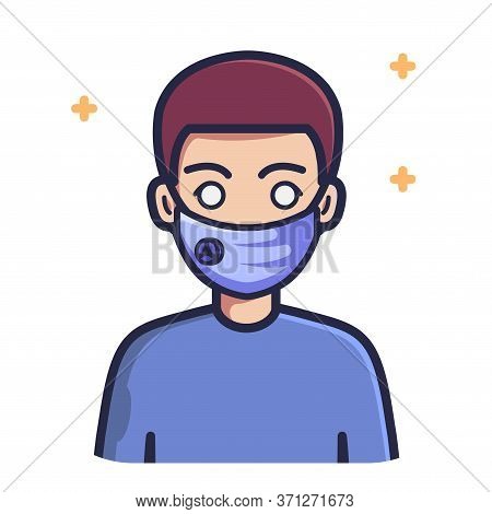 Man Wearing N95 Face Mask Vector Illustration. Flat Cartoon Style