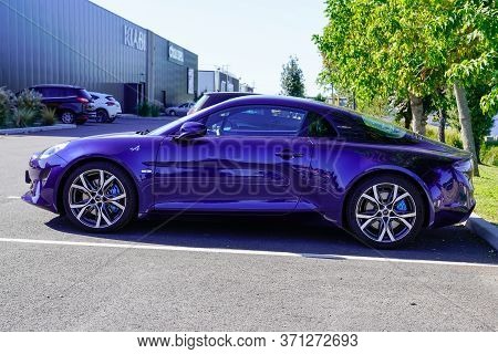 Bordeaux , Aquitaine / France - 10 14 2019 : Alpine A110 Sports Car Profile Blue Renault