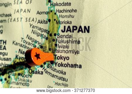 Marker On The Map Near Tokio Japan