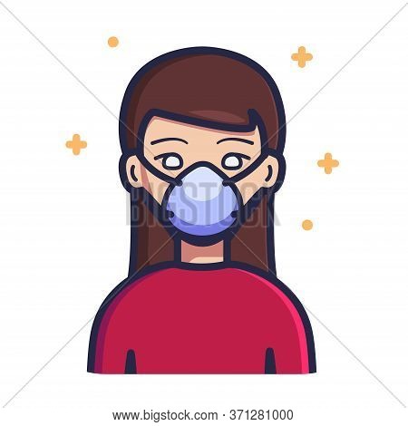 Woman Wearing N99 Face Mask Vector Illustration. Person Icon Concept White Isolated. Flat Cartoon St