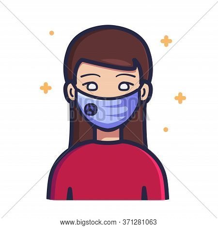 Woman Wearing N95 Face Mask Vector Illustration. Person Icon Concept White Isolated. Flat Cartoon St